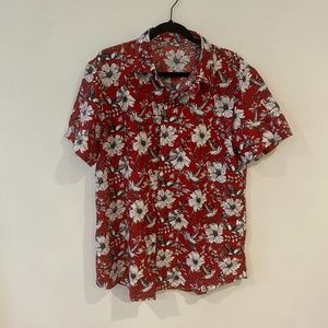 SHEIN Red/White Floral Button-Up Shirt - XL